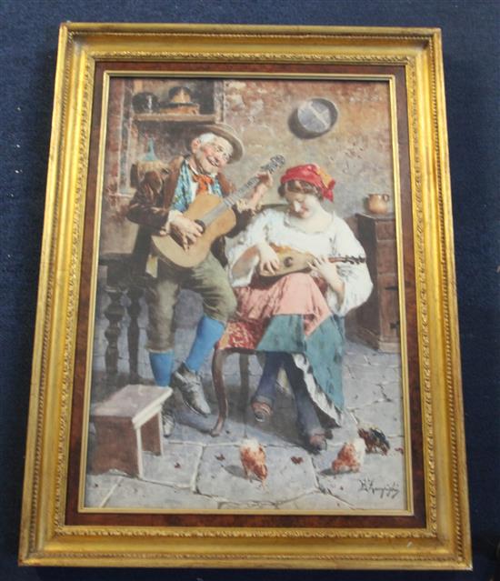 Eugenio Zampighi (1859-1944) Old musicians 21 x 14in.